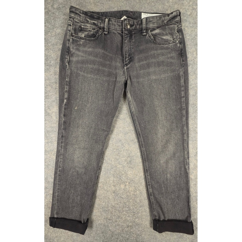 Rag & Bone Dre Low Rise Slim Boyfriend Jeans Faded Black Raw Hem Size 28 Cuffed